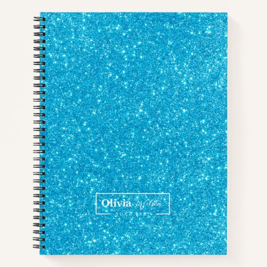 Modern Blue Glitter Custom Name Notitieboek (Voorkant)