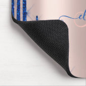 Modern Blue Glitter Drift Roos Gold Monogram Muismat (Hoek)