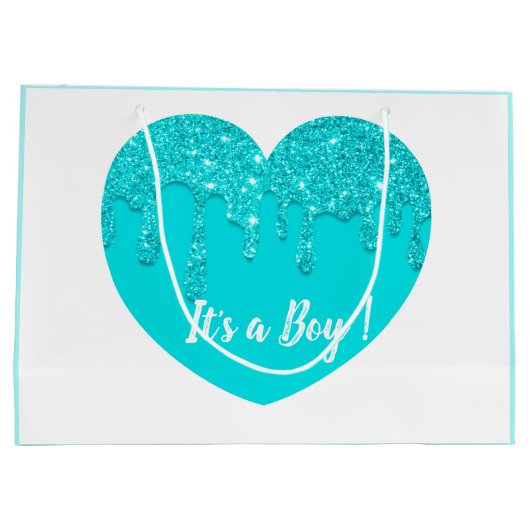 Modern Blue Glitter Heart Baby shower Het is een j Groot Cadeauzakje (Achterkant)