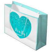 Modern Blue Glitter Heart Baby shower Het is een j Groot Cadeauzakje (Voorkant Gekanteld)