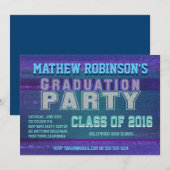 Modern Blue Glitter look Afstuderen Kaart (Voorkant / Achterkant)
