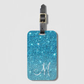 Modern Blue Glitter Sparkles Personalized Name Bagagelabel (Voorkant (verticaal))