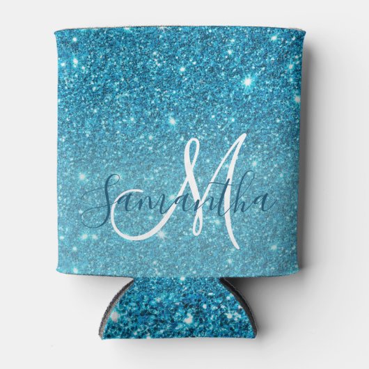 Modern Blue Glitter Sparkles Personalized Name Blikjeskoeler (Voorkant)