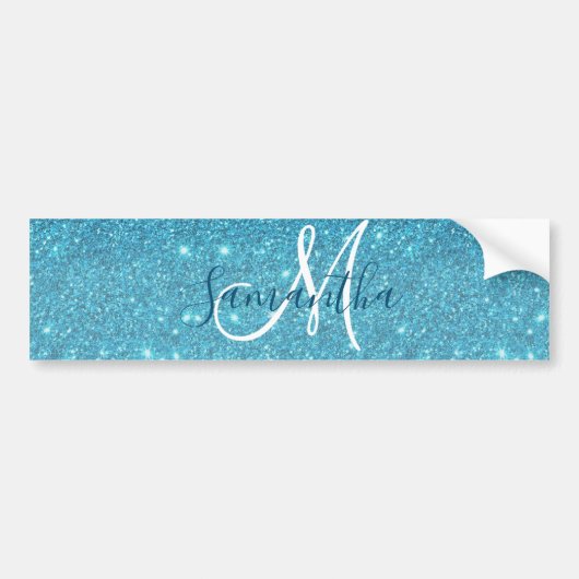 Modern Blue Glitter Sparkles Personalized Name Bumpersticker (Voorkant)
