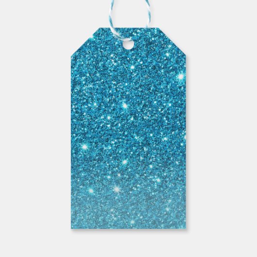 Modern Blue Glitter Sparkles Personalized Name Cadeaulabel (Achterkant)