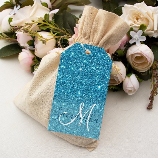 Modern Blue Glitter Sparkles Personalized Name Cadeaulabel
