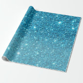 Modern Blue Glitter Sparkles Personalized Name Cadeaupapier (Uitgerold)