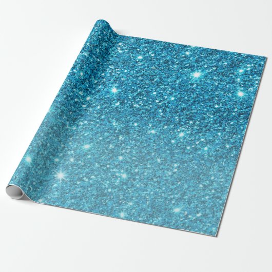 Modern Blue Glitter Sparkles Personalized Name Cadeaupapier (Uitgerold)