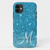Modern Blue Glitter Sparkles Personalized Name Case-Mate iPhone Case (Achterkant)