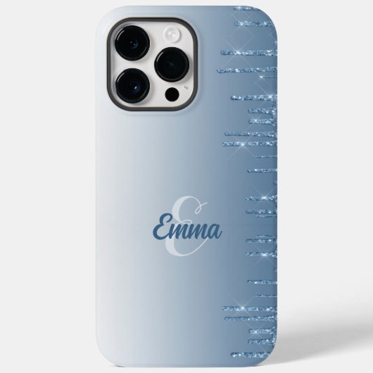 Modern Blue Glitter Sparkles Personalized Name Case-Mate iPhone Case (Achterkant)