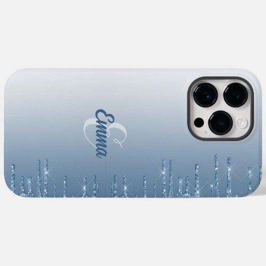 Modern Blue Glitter Sparkles Personalized Name Case-Mate iPhone Case (Achterkant (horizontaal))