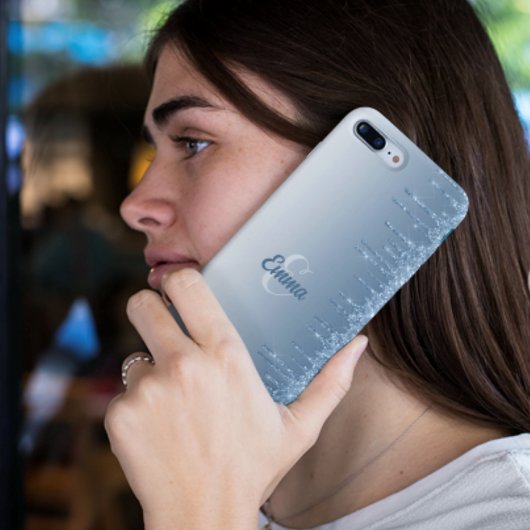 Modern Blue Glitter Sparkles Personalized Name Case-Mate iPhone Case