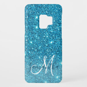 Modern Blue Glitter Sparkles Personalized Name Case-Mate Samsung Galaxy S9 Hoesje