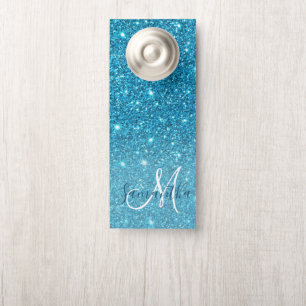 Modern Blue Glitter Sparkles Personalized Name Deurhanger