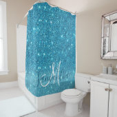 Modern Blue Glitter Sparkles Personalized Name Douchegordijn (In situ)