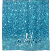 Modern Blue Glitter Sparkles Personalized Name Douchegordijn (Voorkant)