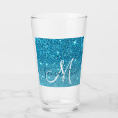 Modern Blue Glitter Sparkles Personalized Name Glas (Voorkant)