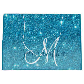 Modern Blue Glitter Sparkles Personalized Name Groot Cadeauzakje (Voorkant)