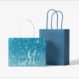 Modern Blue Glitter Sparkles Personalized Name Groot Cadeauzakje