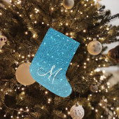 Modern Blue Glitter Sparkles Personalized Name Grote Kerstsok