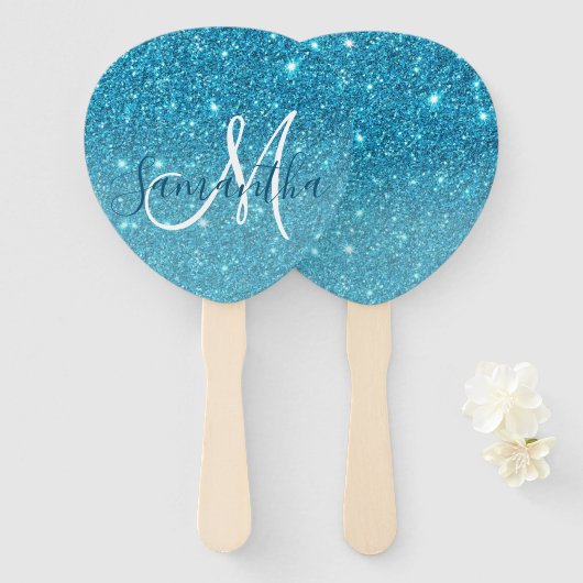 Modern Blue Glitter Sparkles Personalized Name Handwaaier (Voorkant en achterkant)