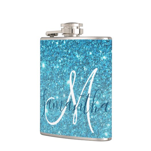 Modern Blue Glitter Sparkles Personalized Name Heupfles (Links)