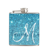 Modern Blue Glitter Sparkles Personalized Name Heupfles (Voorkant)