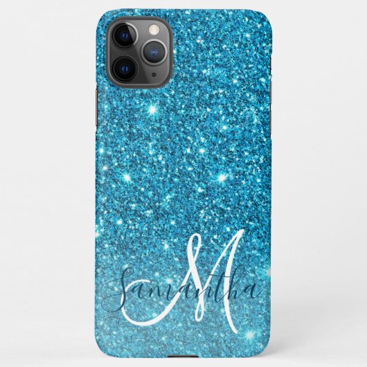 Modern Blue Glitter Sparkles Personalized Name iPhone Hoesje (Achterkant)