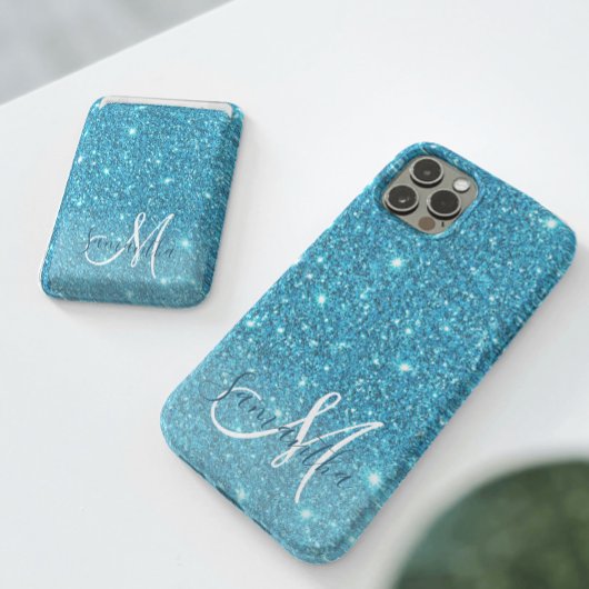 Modern Blue Glitter Sparkles Personalized Name iPhone Hoesje