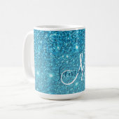 Modern Blue Glitter Sparkles Personalized Name Koffiemok (Voorkant links)