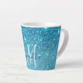 Modern Blue Glitter Sparkles Personalized Name Latte Mok (Rechterhoek)