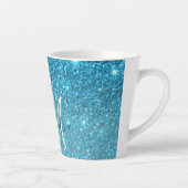 Modern Blue Glitter Sparkles Personalized Name Latte Mok (Rechts)