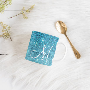 Modern Blue Glitter Sparkles Personalized Name Mok