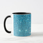 Modern Blue Glitter Sparkles Personalized Name Mok (Links)