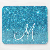 Modern Blue Glitter Sparkles Personalized Name Muismat (Voorkant)