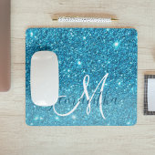 Modern Blue Glitter Sparkles Personalized Name Muismat