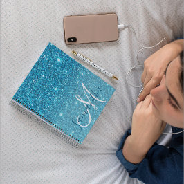 Modern Blue Glitter Sparkles Personalized Name Notitieboek