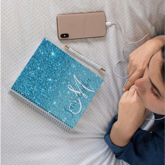 Modern Blue Glitter Sparkles Personalized Name Notitieboek