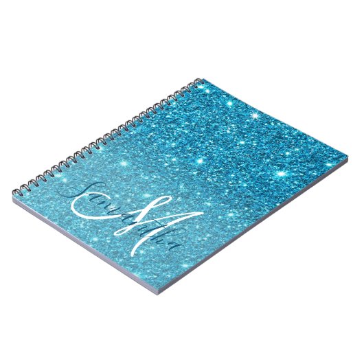 Modern Blue Glitter Sparkles Personalized Name Notitieboek (Linkerzijde)