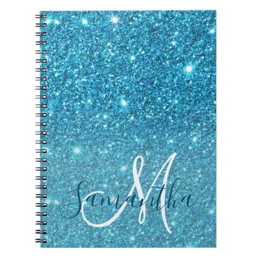 Modern Blue Glitter Sparkles Personalized Name Notitieboek (Voorkant)