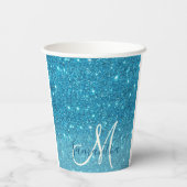 Modern Blue Glitter Sparkles Personalized Name Papieren Bekers (Achterkant)