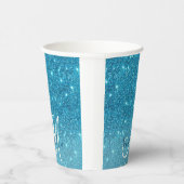 Modern Blue Glitter Sparkles Personalized Name Papieren Bekers (Rechts)