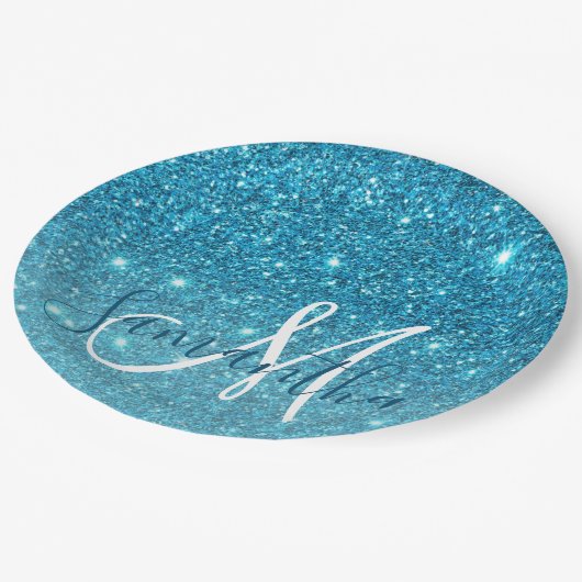 Modern Blue Glitter Sparkles Personalized Name Papieren Bordje (Gekanteld)