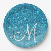 Modern Blue Glitter Sparkles Personalized Name Papieren Bordje (Voorkant)