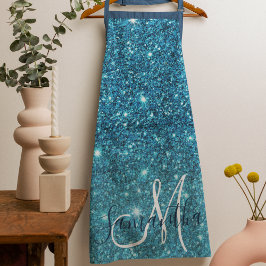 Modern Blue Glitter Sparkles Personalized Name Schort