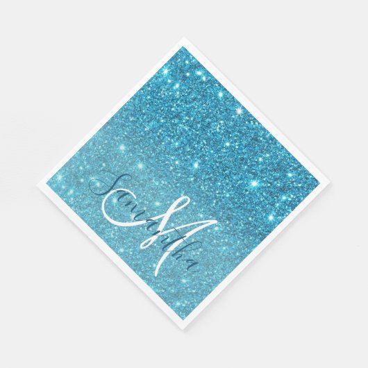 Modern Blue Glitter Sparkles Personalized Name Servet (Hoek)