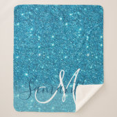 Modern Blue Glitter Sparkles Personalized Name Sherpa Deken (Voorkant)