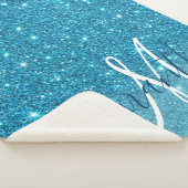 Modern Blue Glitter Sparkles Personalized Name Sherpa Deken (3/4)