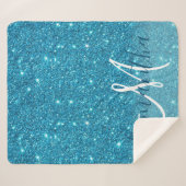 Modern Blue Glitter Sparkles Personalized Name Sherpa Deken (Voorkant (horizontaal))