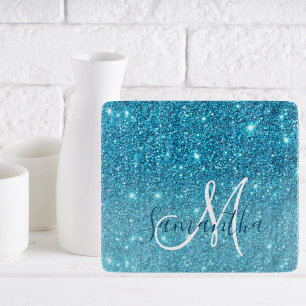 Modern Blue Glitter Sparkles Personalized Name Snijplank